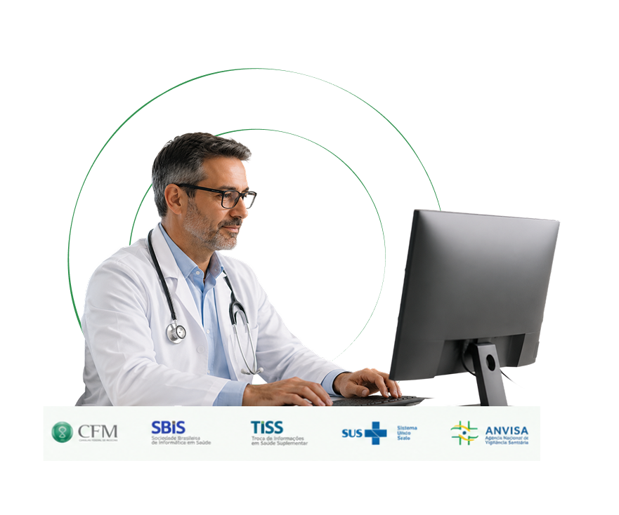 Médico utilizando o Sistema Colmeia em um computador